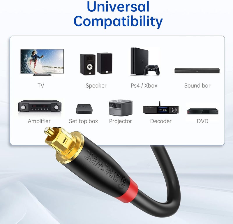 Syncwire Digital Optical Audio Cable (10 Feet) - [24K Gold-Plated, Ultra-Durable] Fiber Optic Toslink Male to Male Cord Optical Cables for Home Theater, Sound Bar, TV, PS4, Xbox, Playstation & More - Image 5